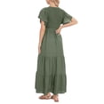 thumbnail image 4 of JFHHQ Robe Unie à Col Rond Robe de Maternité d'Été Ample Évasée Taille Élastique Décontractée à Manches Courtes Couleur Unie Longue Jupe Maxi pour Femmes G Vert, 4 of 7