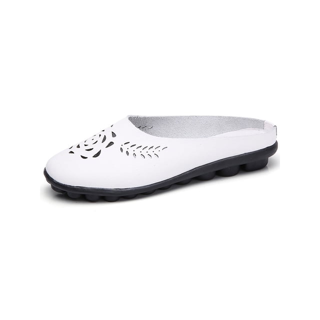 Woobling Womens Mules & Clogs Slip On Loafers Closed Toe Slides Lightweight Flats Work Slippers White 7.5
