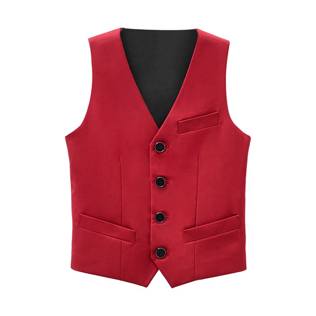 XASZHN Gilet de Costume Formel à 4 Boutons pour Garçon Rouge_004 7-8 Ans
