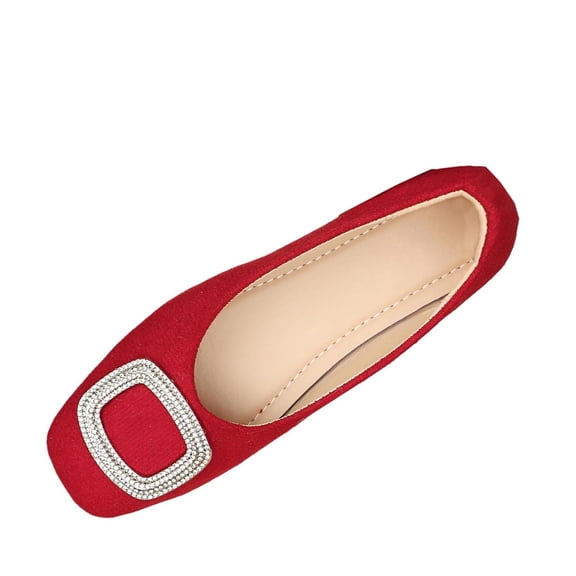 FRSASU Womens Soft Ballet Flats Square Toe Sparkly Beads Comfortable Slip On Ballerina Dress Flat Shoes Red