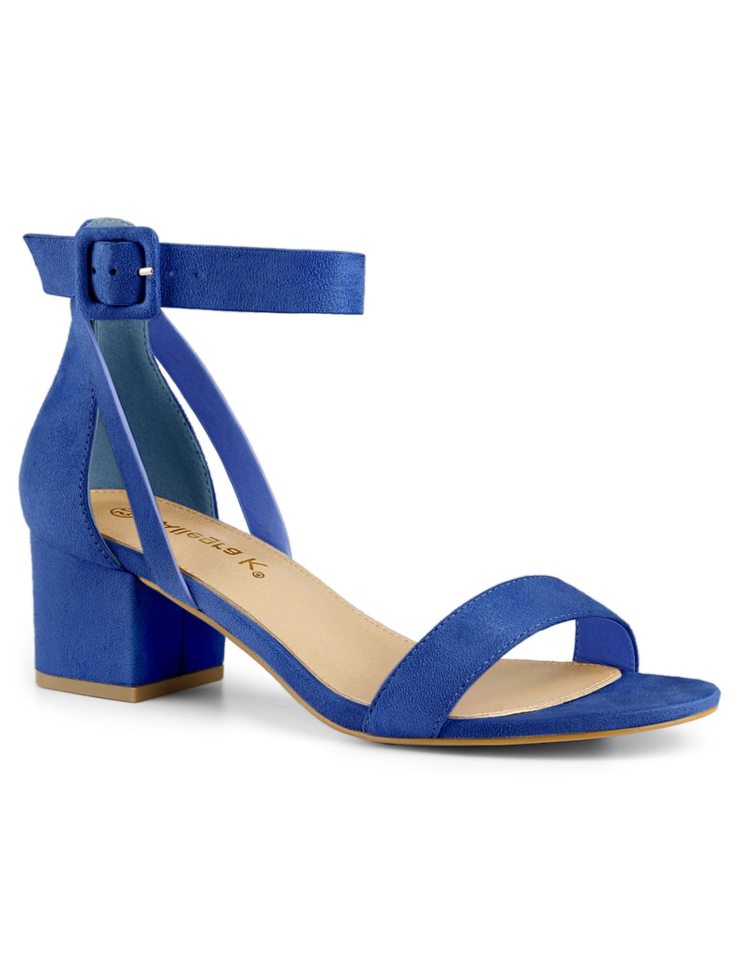 BLISSFUL STEP Sandales à Talon Épais pour Femmes avec Bride à la Cheville Bleu Foncé 7,5