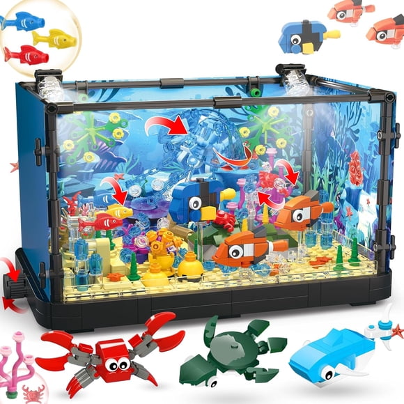 Bloc de Construction pour Aquarium, Aquarium Lumineux Compatible avec Ensembles Lego pour Adultes et Enfants Incluant Méduses Océaniques, Crabes, Poissons, Jouets de Construction d'Animaux pour Garçons de 8 à 12 Ans, 725 Pcs