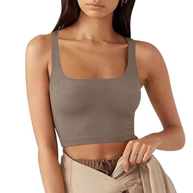 asjyhkr Crop Tank Tops for Women Ribbed Knit Square Neck Sleeveless Slim Fitting T Shirts Summer Basic Tees