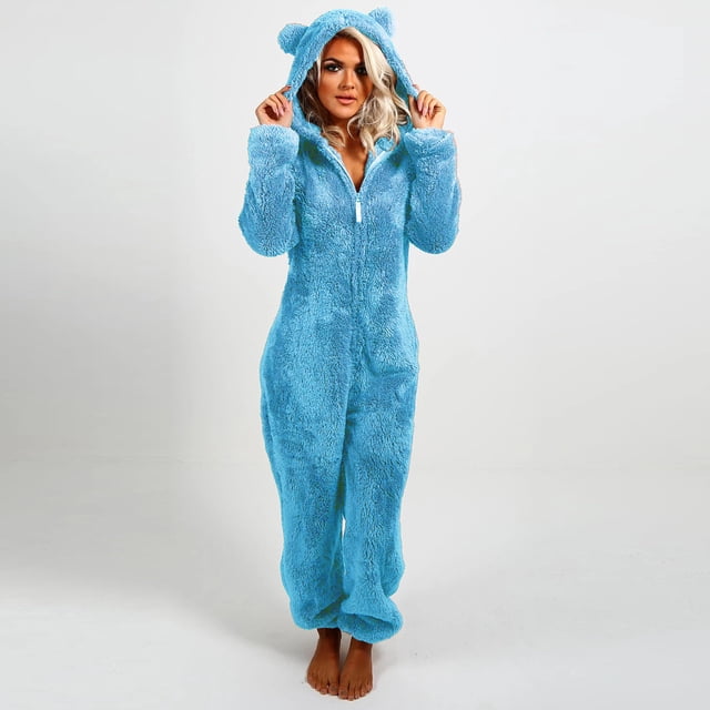 Liquidation d'Hiver Femmes Combinaison à Capuche à Manches Longues Pyjama Décontracté d'Hiver Chaud Combinaison de Nuit Femmes Combinaisons en Liquidation