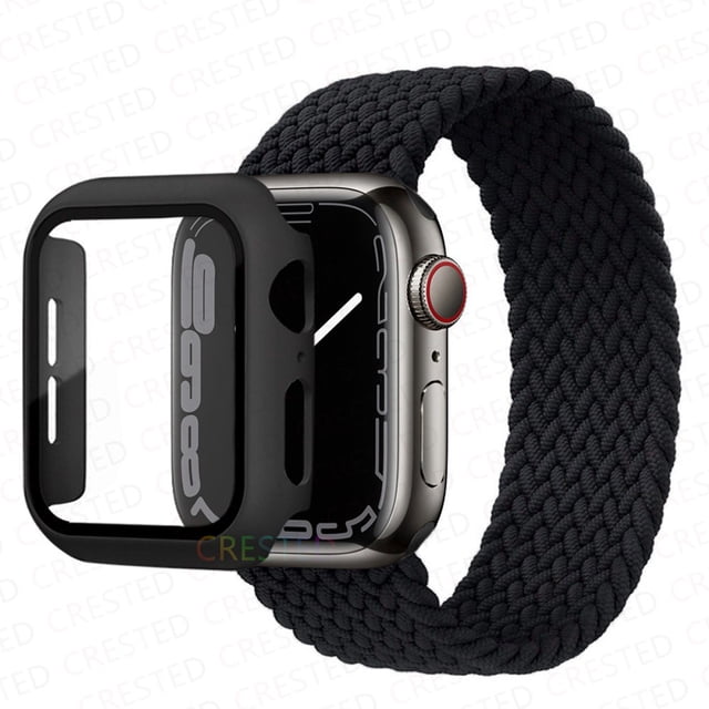 ALMNVO Apple Watch Band 42mm Screen Protector Case Braided Solo Loop Strap with Protective Case, Stretchy Wristband Elastic Nylon Strap Bracelet for iWatch Series 3 2 1,Black