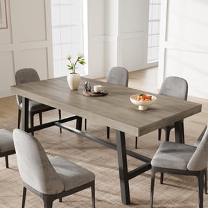 71 Inch Rectangular Dining Table for 6-10 People,Modern Farmhouse Kitchen Table with Adjustable Feet,Sturdy Long Dining Room Table for Kitchen,Dining Room,Grey