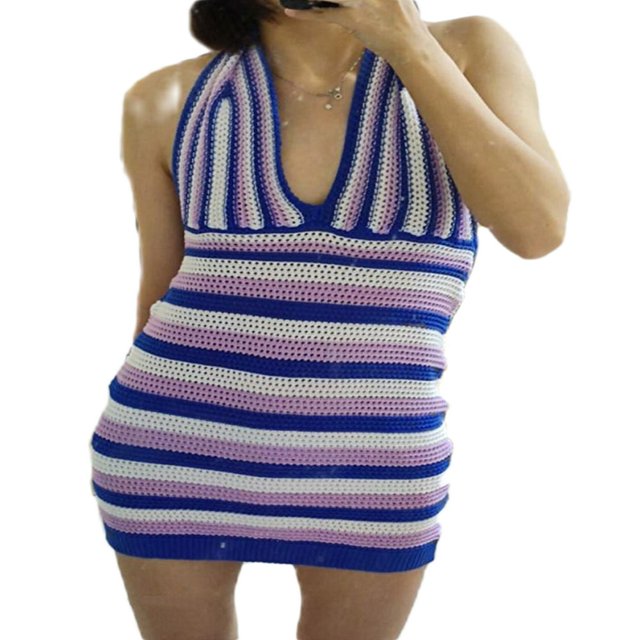 Women Bodycon Halter Sleeveless Backless Knitted Party Tank Dress
