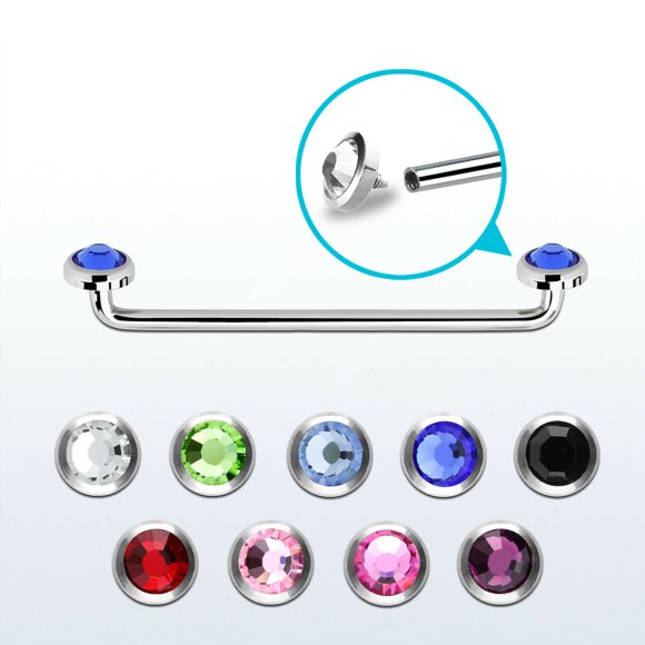BodyJewelryOnline 14G Surgical Steel Surface Barbell 5mm Flat Gem Body Piercing Jewelry -Men Women