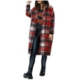 thumbnail image 4 of Women's Long Plaid Flannel Shirts Shacket Plus Size Long Sleeve Oversized Button Shirt Fall Spring Trench Coat with Pockets XL, 4 of 5