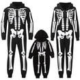 thumbnail image 1 of FOCUSNORM Pyjamas Assortis pour la Famille Halloween Imprimé Squelette à Manches Longues avec Capuche et Fermeture Éclair, 1 of 9