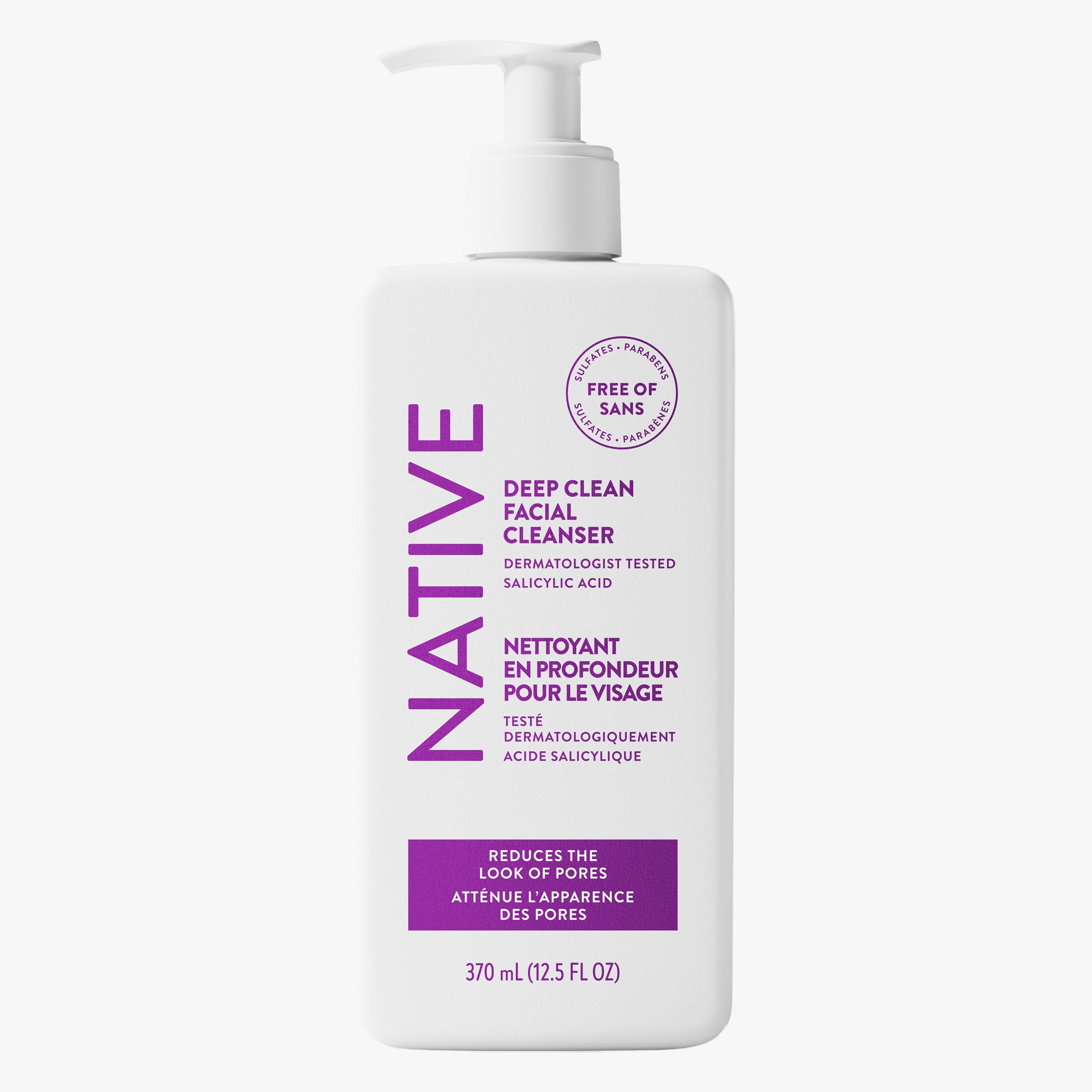 Nettoyant en profondeur pour le visage Native, pour peau grasse à mixte, sans sulfate, avec acide salicylique et eucalyptus, testé dermatologiquement, 370 mL
