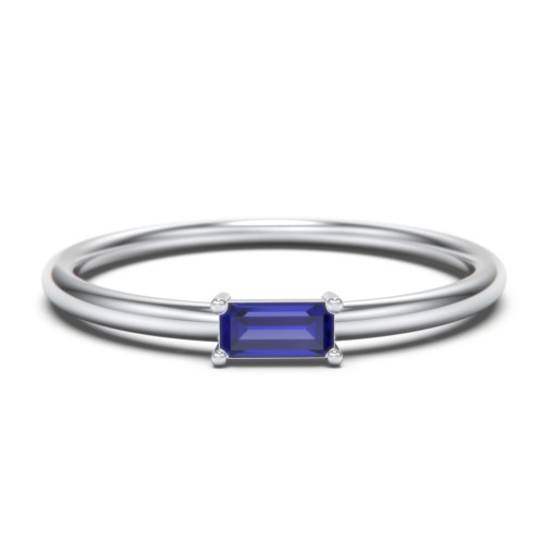 East-West Stackable Baguette Birthstone Ring - Blue Sapphire (September)