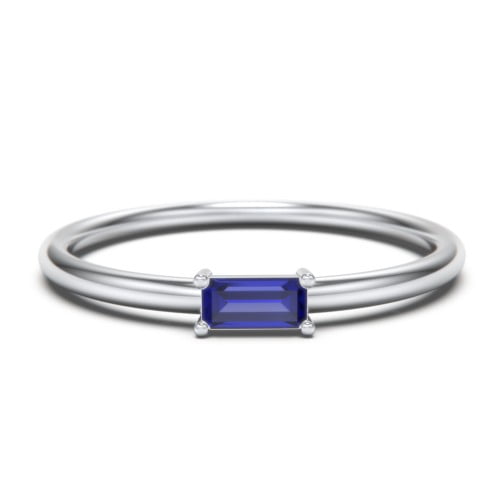 East-West Stackable Baguette Birthstone Ring - Blue Sapphire (September)