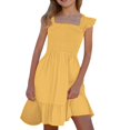 thumbnail image 1 of LUOGENLI Robe Filles Robes d'Été Smockées Sans Manches avec Poches Robe pour Filles Robe Crayon Midi Jaune 11-12 Ans, 1 of 5