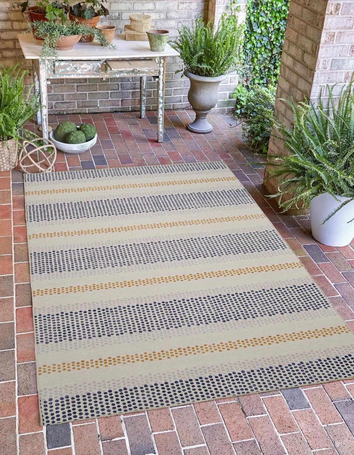 Tapis d'accent extérieur lavable Delray ivoire & bleu 3 pi x 5 pi