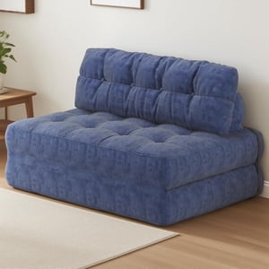 Folding Sofa Bed with Pillow Corduroy Convertible Sleeper Chair Portable Floor Couch Single Futon with Back Support Dark Blue