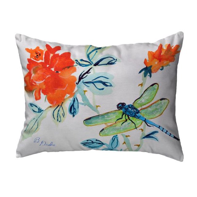 Betsy Drake KS1046 11 x 14 Po Libellule et Fleur Rouge Oreiller Intérieur et Extérieur Sans Cordon