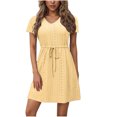 thumbnail image 1 of Dvprdro Robe d'Été Décontractée Unie à Manches Courtes pour Femme, Mode Élégante, Col en V, à Nouer, Robe Courte de Plage et Soleil, 1 of 5