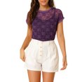 thumbnail image 1 of INSPIRE CHIC Haut en Dentelle Florale Transparent Décontracté à Manches Courtes pour Femme P Violet, 1 of 7
