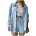 thumbnail image 1 of 2025 Set Womens Shorts Set Over Bathing Suit Long Sleeve Shirt Suit Womens Halter Top Swimsuit Shorts Two Piece Set Full Coverage Swimsuit Basic Shirt Top and Summer Bottoms for Women Shorts, 1 of 7