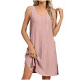 thumbnail image 1 of VEKDONE Robe d'Été Unie pour Femmes Col Rond Décontracté Sans Manches Rose m, 1 of 6