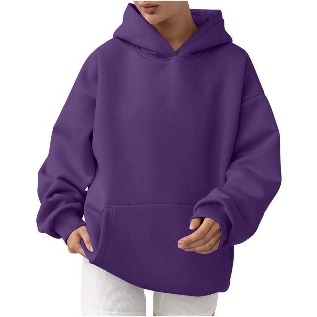 MeetoTime Women's Oversized Sweatshirt Fall Lightweight Long Sleeve Hoodie Fleece Pocket Pullover Tops