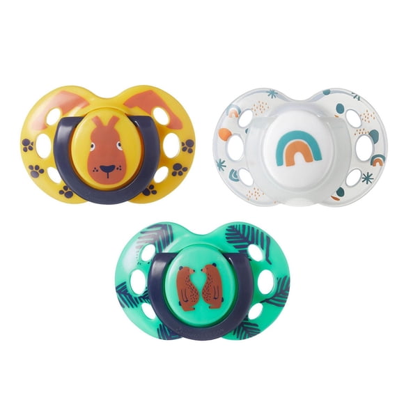 Tommee Tippee Fun Style Pacifier and Fun Style Night Glow in the Dark Pacifier, Symmetrical Design, BPA-Free, Includes Sterilizer Box, (18-36m), Pack of 3 Pacifiers