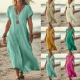 thumbnail image 5 of Dvprdro Robes d'Été pour Femmes 2025 Mode Col en V Manches Courtes Coton Lin Robe Maxi Décontractée Ample Boho Plage Soleil Longue Robe, 5 of 5