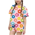 thumbnail image 2 of RKSTN Shorts Ensembles Courts pour Filles, T-Shirts à Col Rond à Manches Courtes à Imprimé Floral Coloré, Tenue de Plage Deux Pièces pour Filles (Rose, 14-15 Ans), 2 of 6