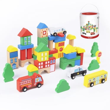 TOOKYLAND 50 PCS City Building Blocks with Construction Building Sets,Wooden Building Blocks Preschool Educational Learning Toys for 3 4 5 6 Years Old Kids Boys Girls Children…