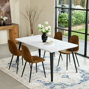 Homy Casa Dining Table with 63 in.x 31.5 in. Thick Top, Metal Flat Legs, Seats 6, Adjustable Feet