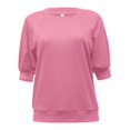 thumbnail image 4 of JUNWELL Hauts d'Été pour Femmes Manches Courtes Bouffantes Couleur Unie T-Shirt Col Rond Décontracté Ample Classique Tunique Blouses, 4 of 6