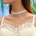 thumbnail image 2 of LYMAYTER Ras du Cou pour Filles Ras du Cou pour Femmes - Dentelle Blanche Transparente, Perle Synthétique et Cristal, 2 of 7