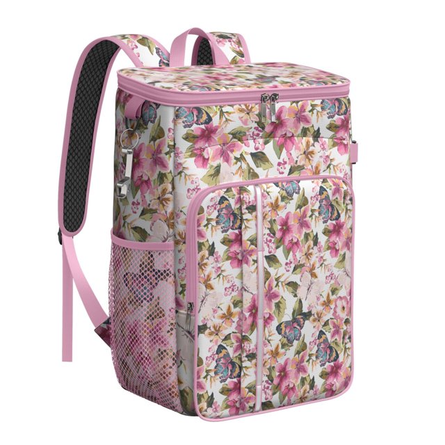 Small Floral Botanical Pattern Insulated Cooler Backpack, Leakproof Waterproof Lunch Backpack for Spring and Summer Outdoor Activities