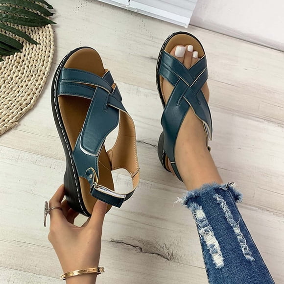 Skechers Sandals for Women Memory Foam Women's Orthopedic Sandals Heightening Shoes Hollowed Out Flat Heels Peep-toe Casual Shoes Flat Dressy Sandals for Women on Clearance