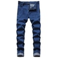 thumbnail image 1 of TIMIFIS Jean pour Homme Coupe Classique Régulière Jean en Coton Tendance Mode Micro Élastique Coupe Ajustée avec Cordon Élastique Petite Jambe Droite-Bluefall s, 1 of 1