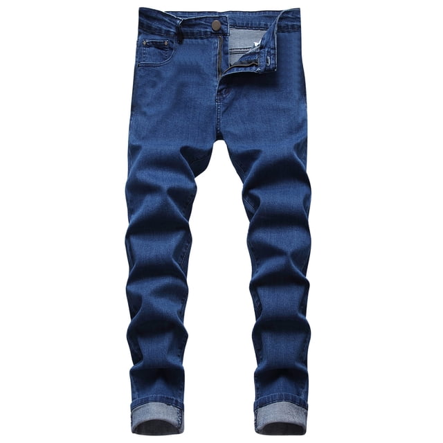 TIMIFIS Jean pour Homme Coupe Classique Régulière Jean en Coton Tendance Mode Micro Élastique Coupe Ajustée avec Cordon Élastique Petite Jambe Droite-Bluefall s