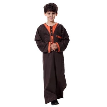 Boys Long Sleeve Mans Long Sleeve Solid Saudi Arab Islamic Muslim Dubai Robe for Boys