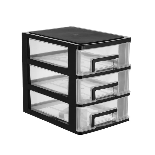 Armoire de Rangement Portable à Trois Couches en Plastique, Type Tiroir, Meuble de Rangement avec Support, design Noir et transparent. Comprend Trois Tiroirs Spacieux avec Cadres Noirs et Façades Transparentes pour une Visibilité Facile. Compacte et Légère, Convient à l'Organisation d'Articles dans les Bureaux, les Salles d'Étude Ou les Espaces de Vie.
