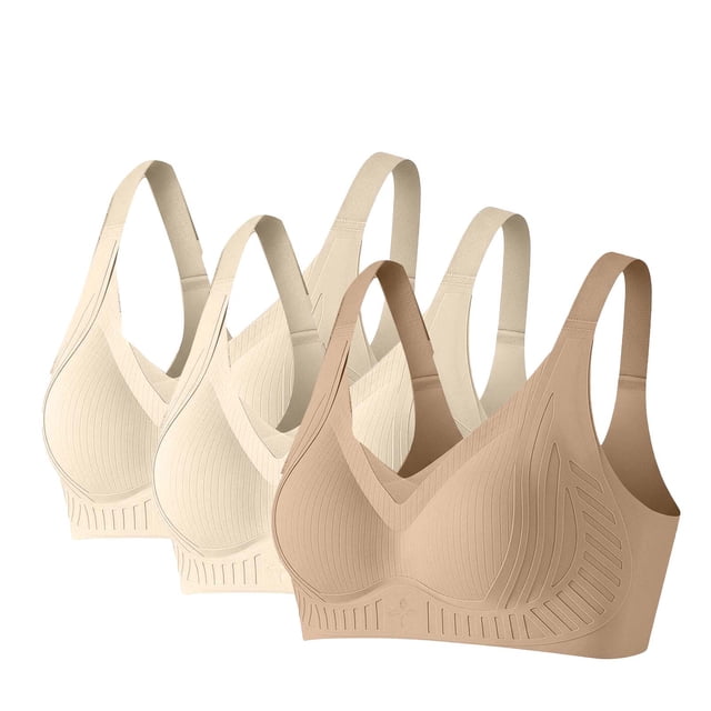 Amzcrzy 3PC Womens Bras Comfortable Supportive Lift Push up Bra Trendy Solid Color Ribbed Seamless T Shirt Bra M