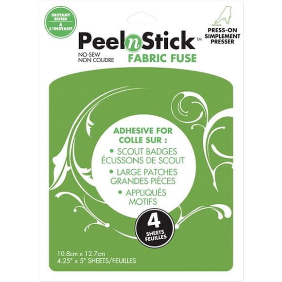 HEATnBOND Fabric Fuse Peel-&-Stick Sheets, 11 cm (4¼ in) × 12.7 cm (5 in) - No-Sew, Machine-Washable (4 Sheets), 4pcs
