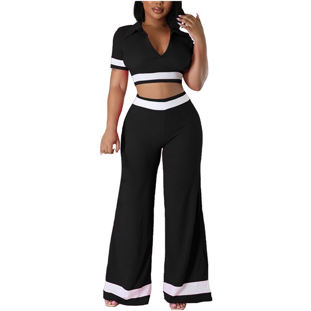 Hauts à Manches Courtes pour Femmes Mode Été Col Rond Couleur Unie Décontracté Ensemble Haut à Manches Courtes + Pantalon Léger Pantalons d'Été Femmes Hauts à Manches Courtes pour Femmes