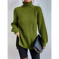 thumbnail image 2 of EYIIYE Chandail d'Automne et d'Hiver pour Femme à Manches Longues, Col Roulé, Tricot, Chandail, Couleur Unie, Ourlet Fendu, Long Tricot, Chandail, Ample, Décontracté, Confortable, Hauts, 2 of 8