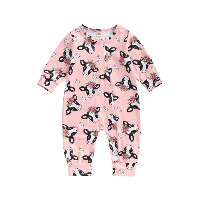 Faithtur Barboteuse pour Bébés Filles Garçons Imprimé Floral Cheval Manches Longues Col Rond Fermeture Éclair Oblique Combinaisons Automne Justaucorps Nouveau-Né