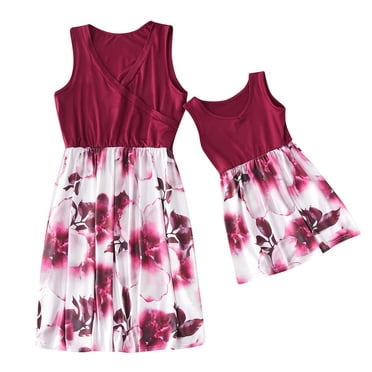 Robe Sans Manches pour Femmes Enfants Sans Manches Robe Patchwork Florale Vêtements Assortis pour la Famille
