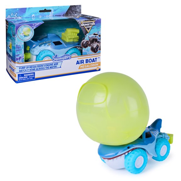 SwimWays, Hydroglisseur Monster Jam, Monster truck requin Megalodon, accessoires de piscine et jouets de piscine pour enfants, accessoires de fête au bord de la piscine, jouets aquatiques pour enfants