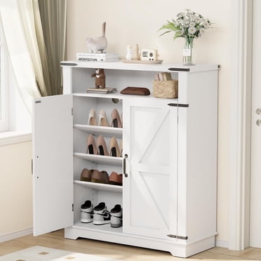 Flycity Armoire à Chaussures, Armoire Organisatrice à Chaussures à 6 Niveaux avec Tablettes Ajustables, Armoire Autoportante de Rangement avec Dispositif Anti-Basculement (Porte en Bois)