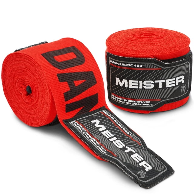 Meister Bandage de Main Semi-Élastique 180 Pouces pour Adultes pour MMA et Boxe (Paire) - Rouge Danger
