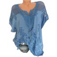 thumbnail image 3 of Mode d'Été Femmes en Vrac Mesh Patchwork Tee-Shirt Décontracté Manches Courtes V Cou Chemises Tops, 3 of 5