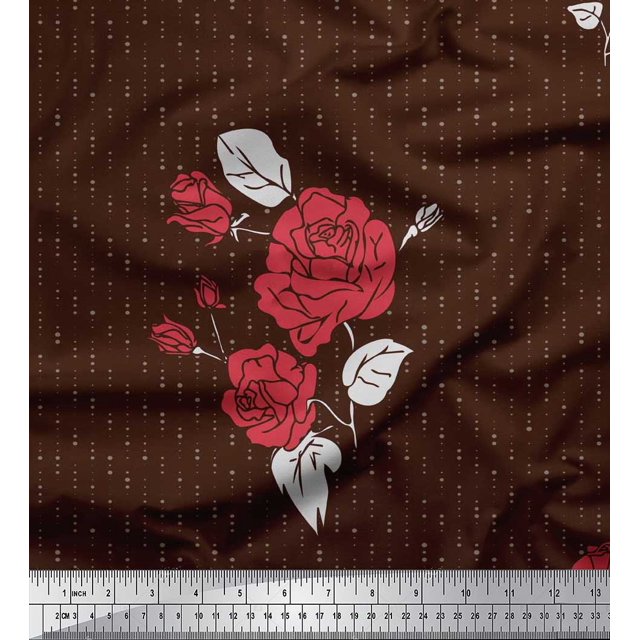 Soimoi polyester Crepe Fabric Dot,Leaves & Rose Flower Decor Fabric Printed Yard 42 Inch Wide